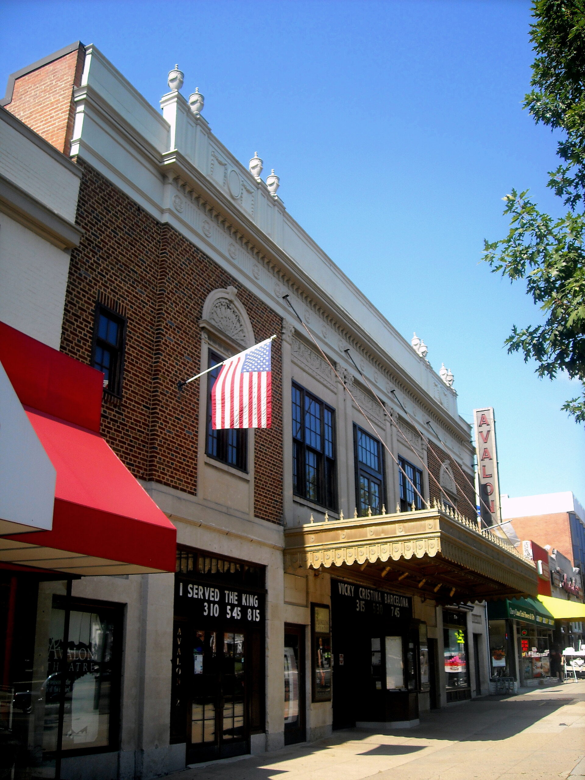 The Avalon Theatre facade at 5612 Connecticut Avenue NW, with its vertical Avalon marquee sign and Classical Revival limestone trim.