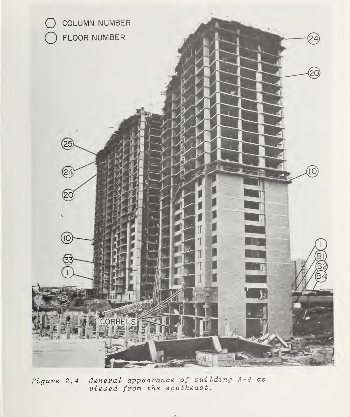 The Skyline Plaza tower in Bailey's Crossroads, Virginia, viewed from the southeast after the March 2, 1973 collapse