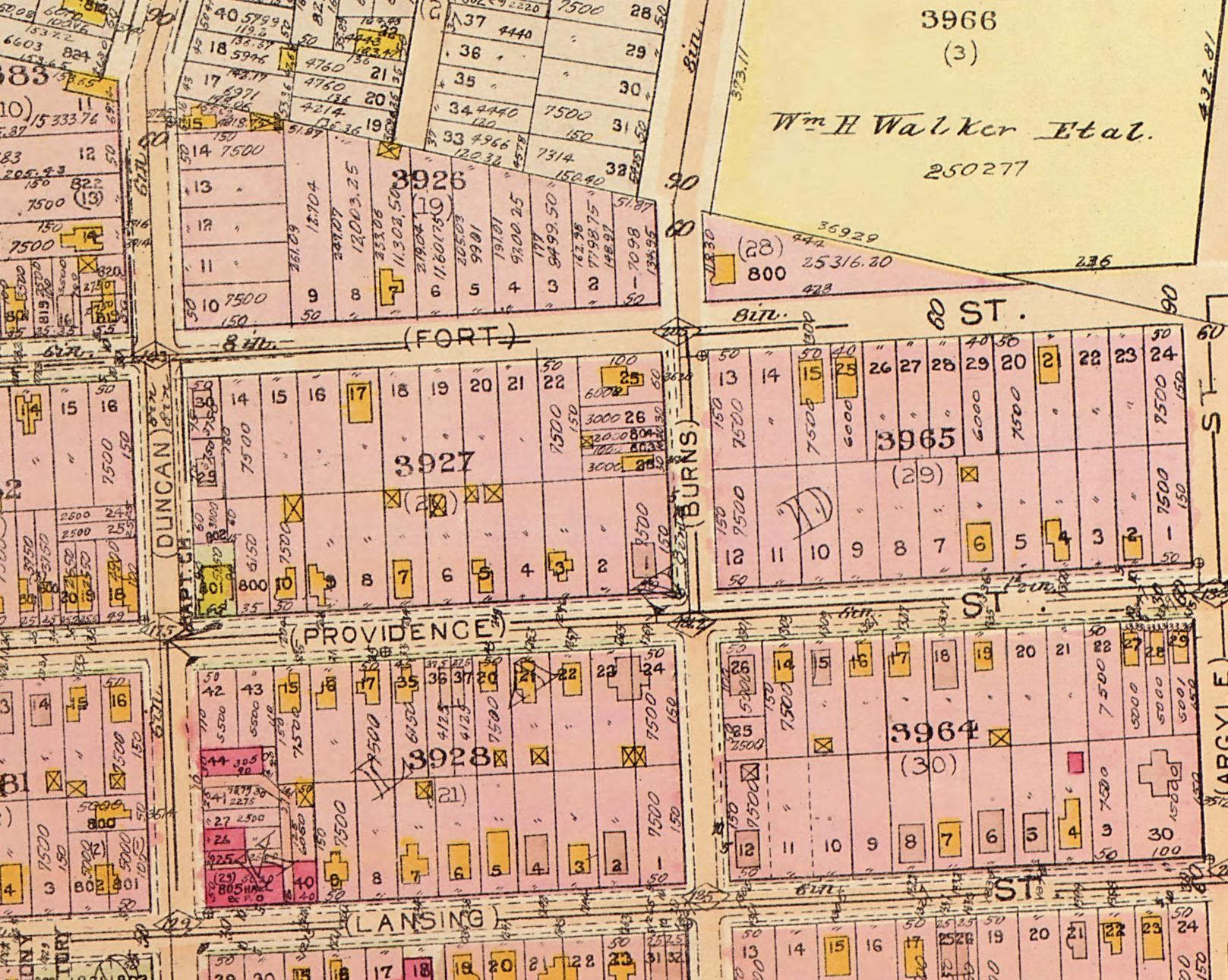 Detail of Square 3927 at 12th and Newton streets NE, Brookland, showing the Brookland Baptist Church footprint at the southwest corner five years before it burned