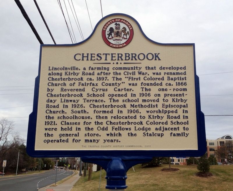 Chesterbrook / Lincolnville historical marker installed 2015 at Kirby Road and Park Road, McLean, Virginia.