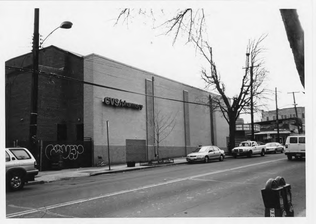 12th Street NE elevation showing the auditorium wall behind the CVS storefront