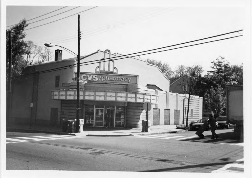The Newton Theater's original Zink marquee and ziggurat over the CVS Pharmacy tenant, April 2007