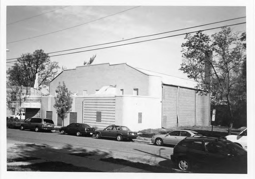 Newton Street NE elevation showing the two-story auditorium buttresses and streamlining bands
