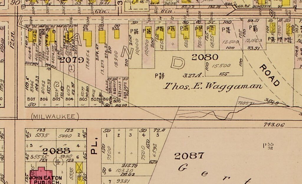 1909 Baist atlas showing lot 24 at 3314 Newark Street and lot 25 at 3312 in Square 2079, Cleveland Park