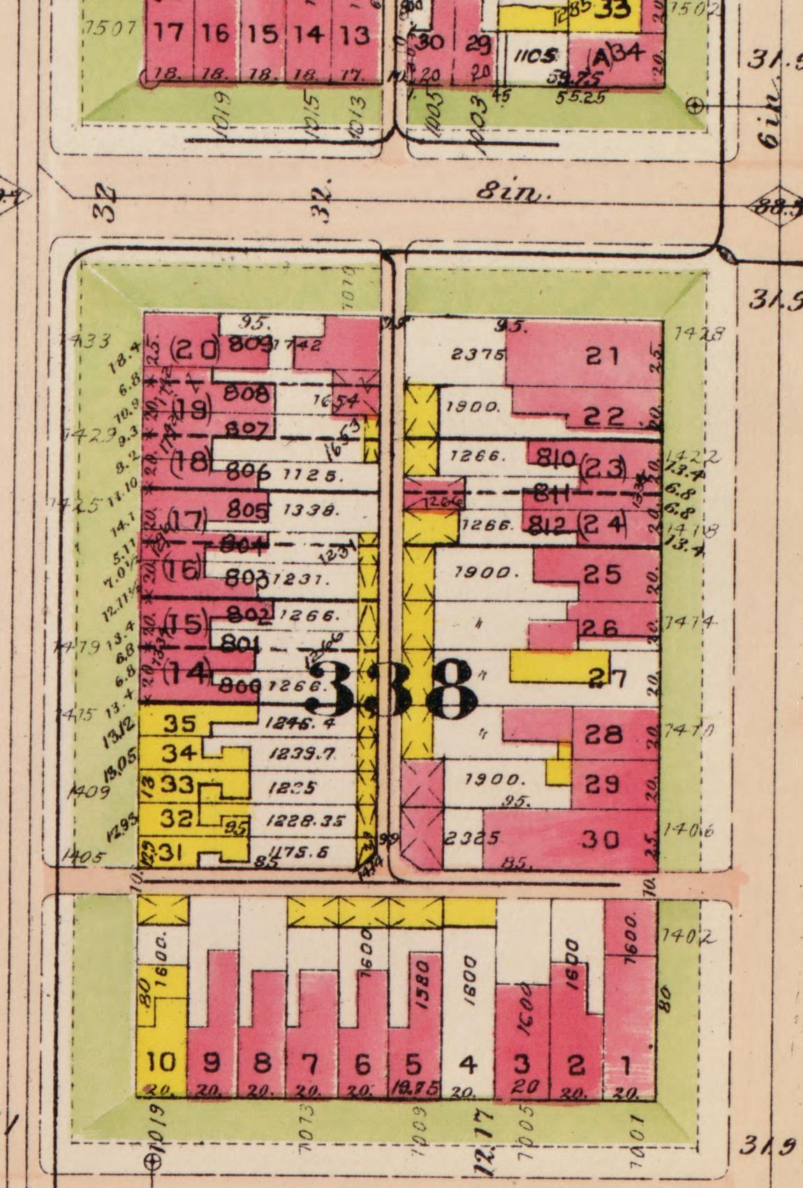 1919 Baist real estate atlas detail of Square 338 showing 1433 11th Street NW