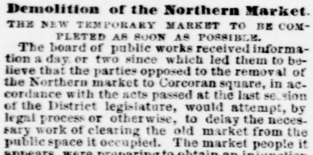 Evening Star clipping from September 4, 1872 headlined Demolition of the Northern Market