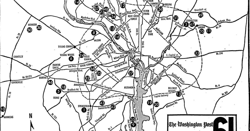 Washington Post map of new suburban subdivisions around Washington in 1961