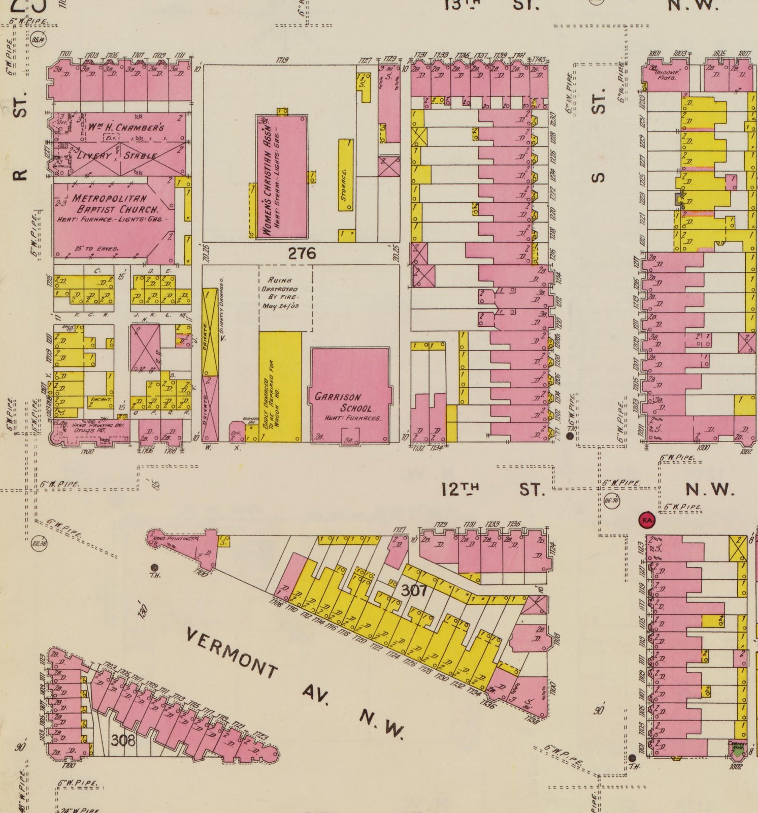 1903 Sanborn map showing Garrison School on the block between 12th, 13th, R and S Streets NW