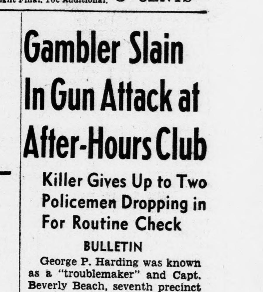 Evening Star headline January 10 1951: Gambler Slain in Gun Attack at After-Hours Club, Killer Gives Up to Two Policemen