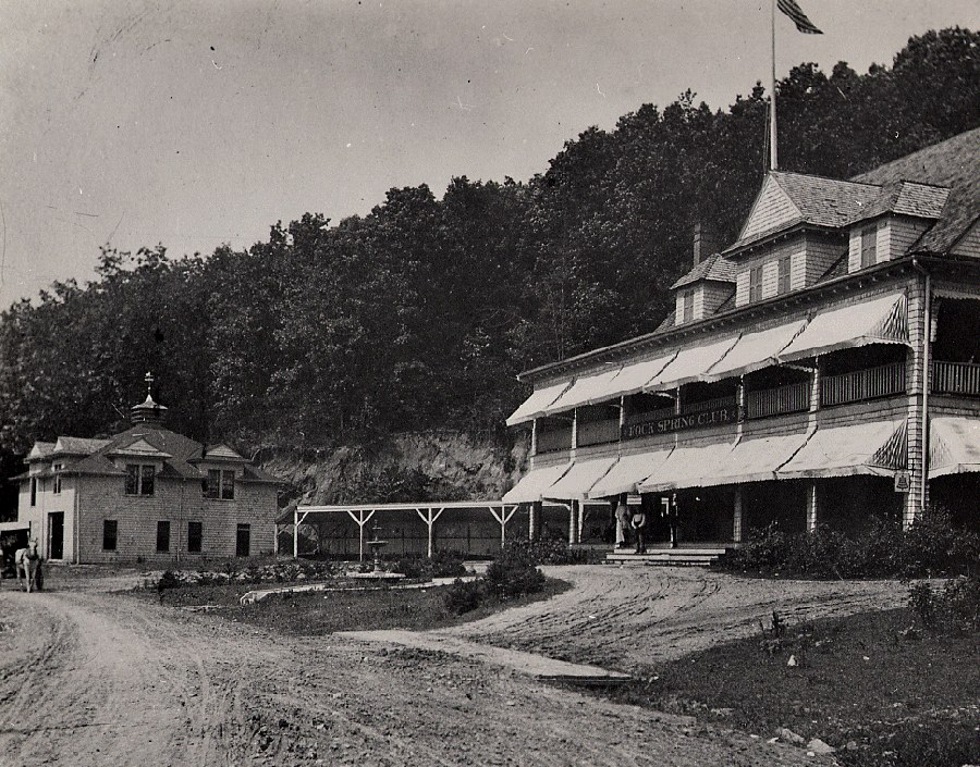 Rock Spring Club, a three-story frame clubhouse with striped awnings on Conduit Road, about 1897