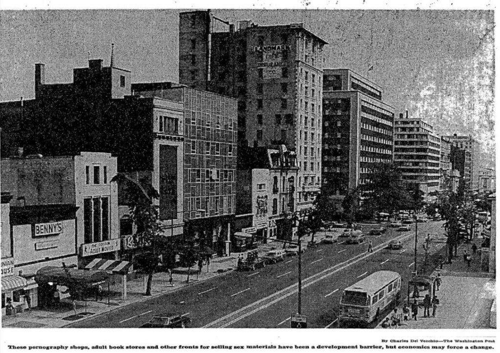 1978 newspaper photo of 14th Street NW with the Californian and Benny's signs at left and office buildings beyond