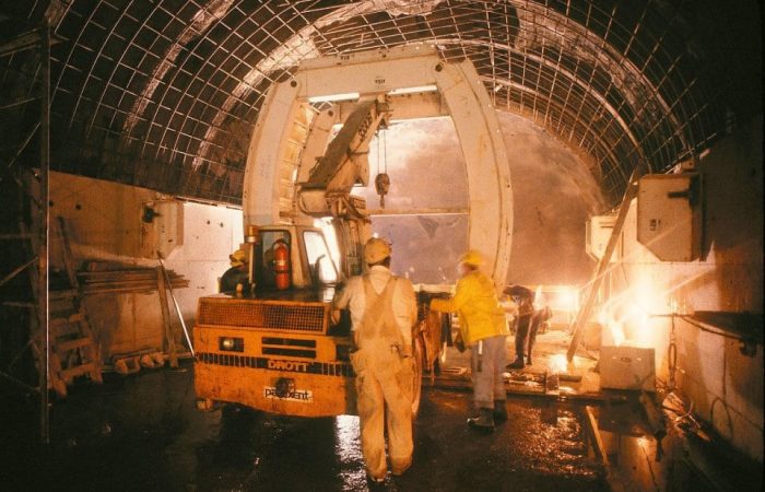 Nov 1982 | Crews work to complete the building of the tunnel near Forest Glen Station. Nov 1982 | Crews work to complete the building of the tunnel near Forest Glen Station.