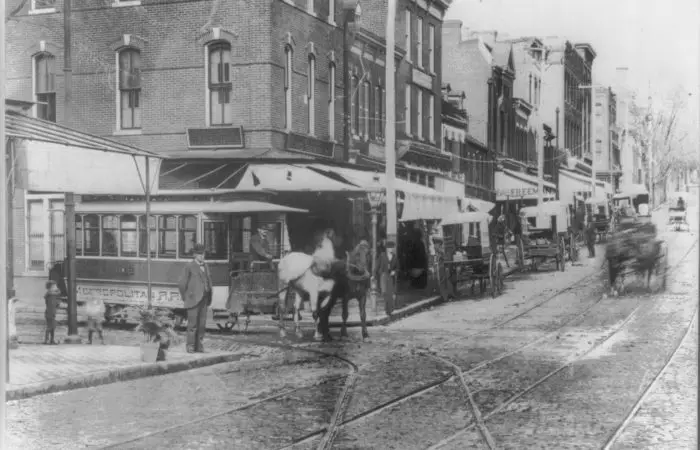 Horse car in Washington, D.C. at Wisconsin and O St. NW (1889)