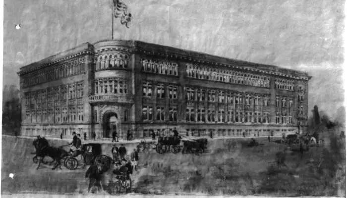 Perspective sketch - Washington Manual Training High School, Henry Ives Cobb, Architect (1895-1898)