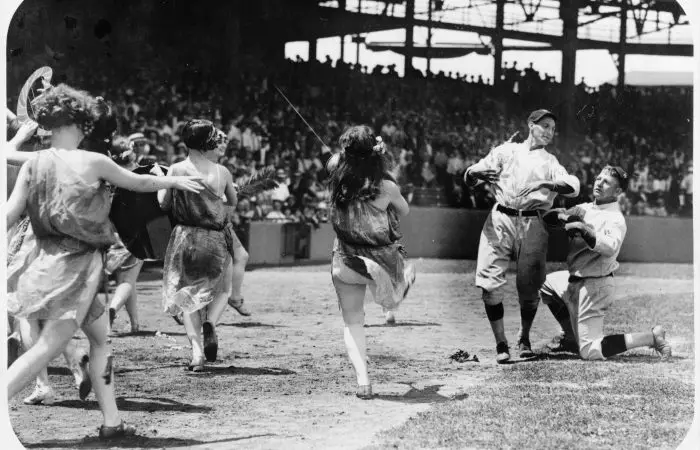 women dancing on the field at Nationals game - 1924 (vanishedamerica.com)