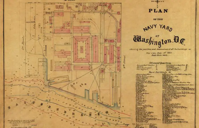 Plan of the Navy Yard at Washington, D.C. : showing the position and dimensions of all the buildings as they were June 1st 1881.