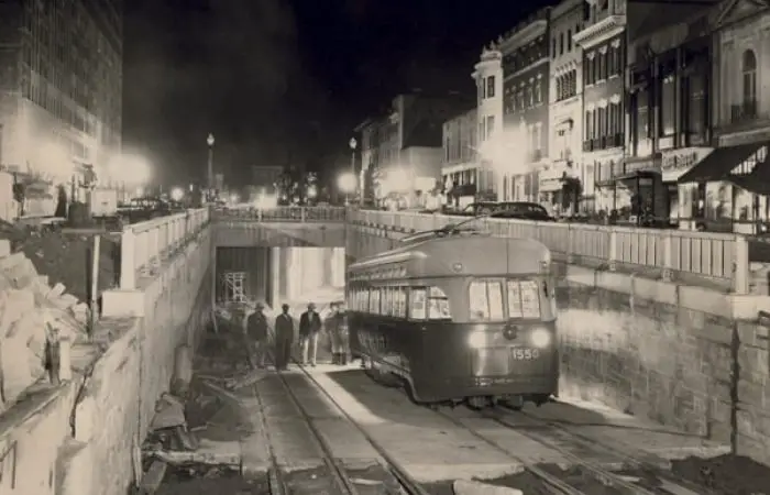 streetcar entering Dupont Underground near end of construction in 1949 (theatlanticcities.com)