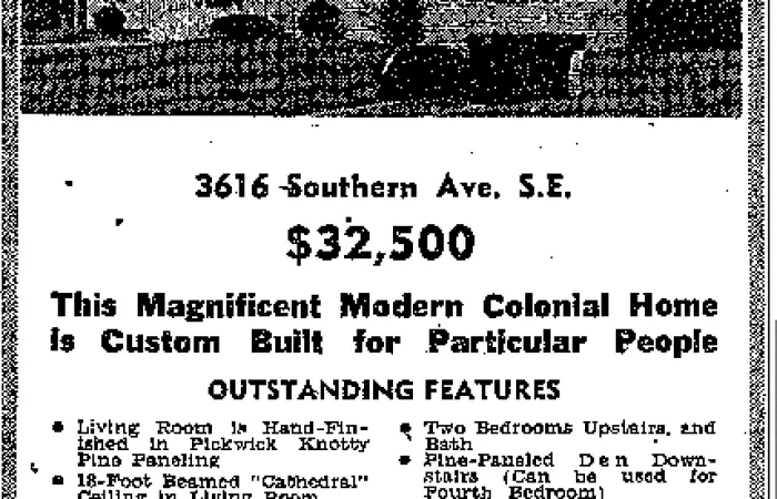 3616 Southern Ave., Hillcrest real estate advertisement - 1952 (Washington Post)